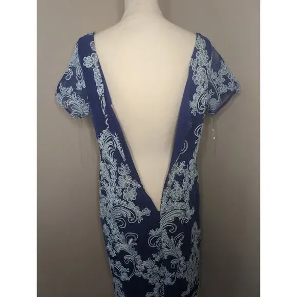 JS Collections Soutache lace embroidery blue cocktail dress 16W - Picture 4 of 9